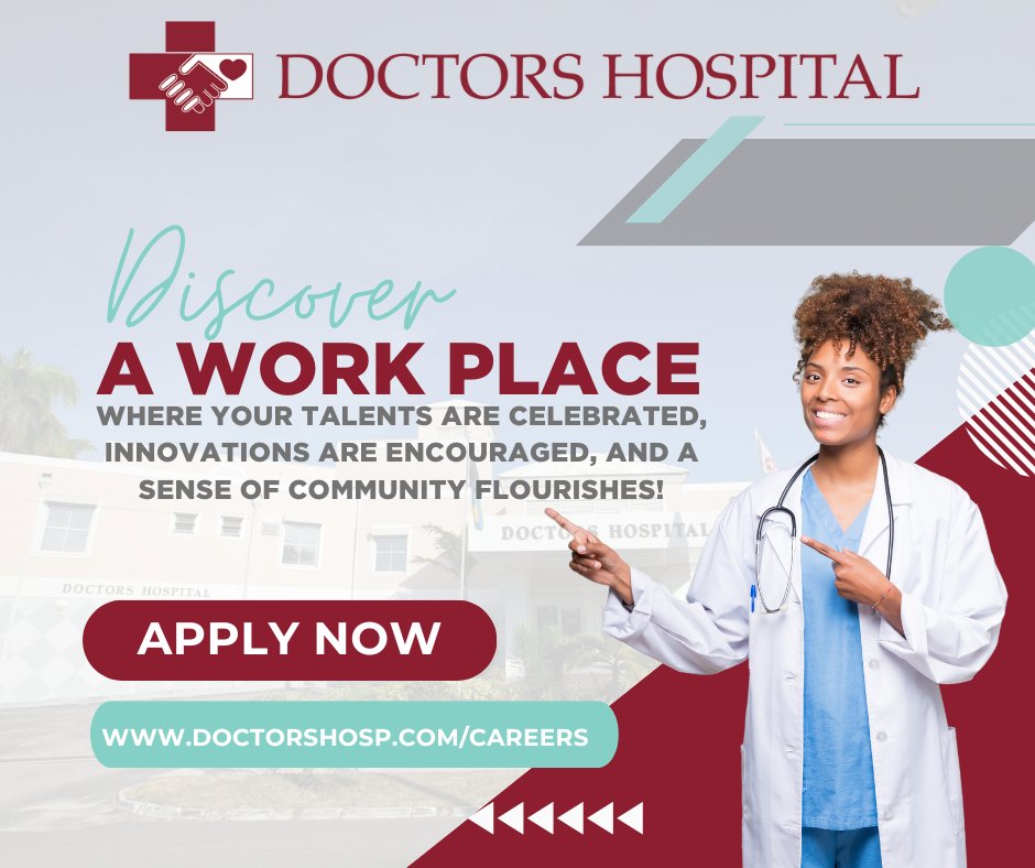 Are you ready to thrive in a dynamic and compassionate healthcare environment? Doctors Hospital, the leading provider of private healthcare in the Bahamas, invites you to join our exceptional team.

Apply Today at doctorshosp.com/careers

#DoctorsHospital #BestPlaceToWork
