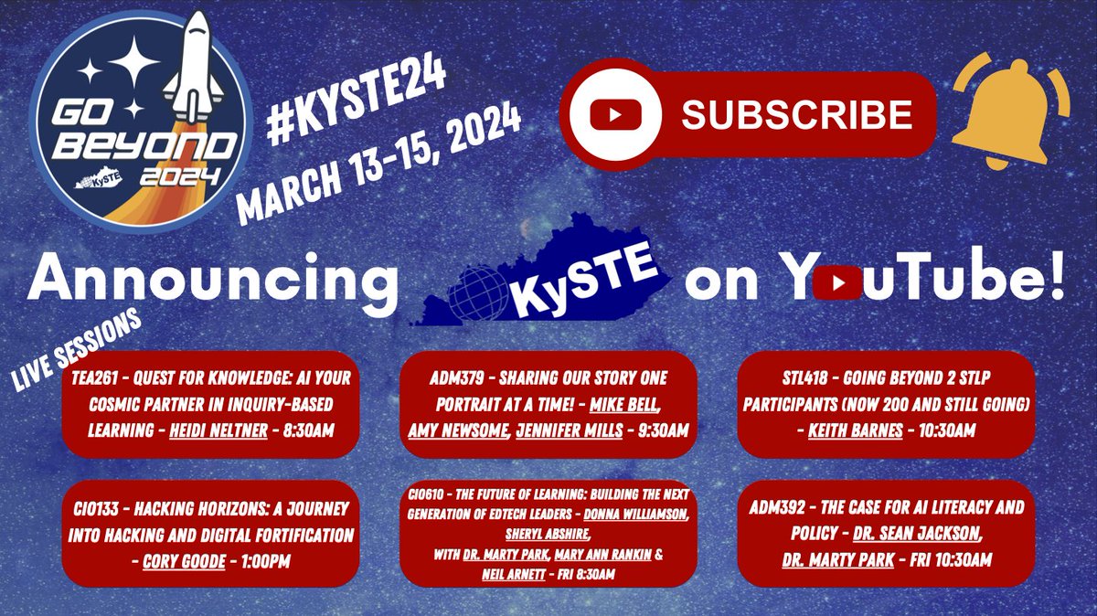 kastk12's tweet image. SUBSCRIBE! Excited to announce We are coming to YouTube! from the KySTE Theater at #KySTE24!  Subscribe now + Notification🔔ON! Cory Goode, Hedi Neltner, Mike Bell, Amy Newsome, Jennifer Mills, Keith Barnes, @dwmtnbrook @sherylabshire @DrJacksonCS &amp;amp; MORE! bit.ly/kystelive
