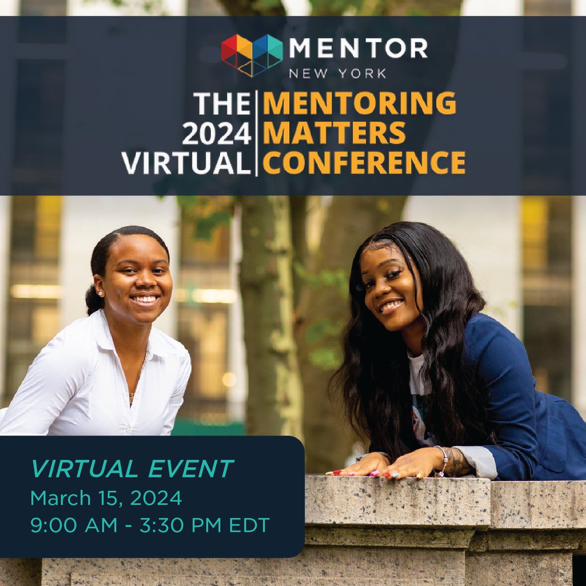 Join the virtual #MentoringMatters Conference by @MENTORNewYork! 🎥 The 2024 theme, ‘Mentoring Can Do That’ will explore how mentors positively impact youth in different areas of life. Get your tickets at 👉 bit.ly/4bUXvs9 #MentoringAmplifies