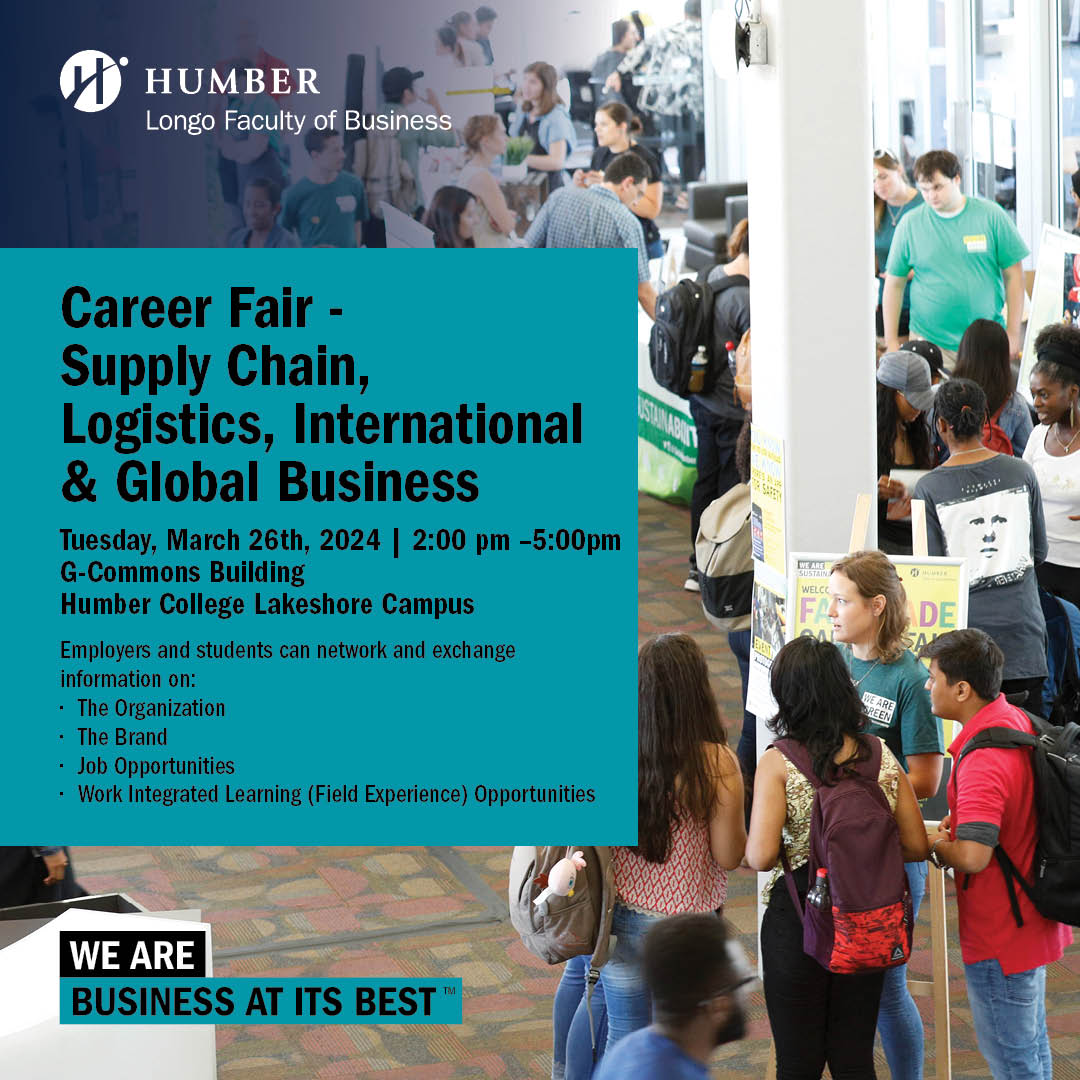 The Work-Integrated Learning Centre is hosting a Supply Chain, Logistics, International and Global Business Career Fair for industry professionals and students. Register here simpli.events/e/36acdf to join us for this exciting event!