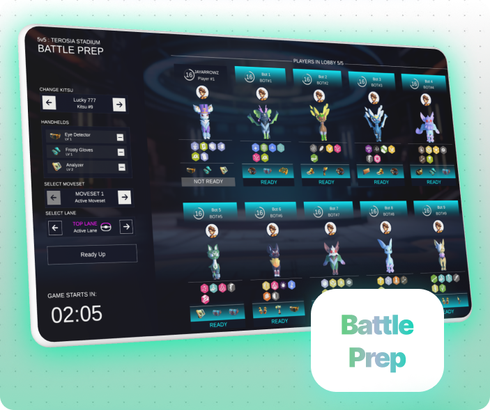 KitsumonWorld's tweet image. 🔮 Prepare for victory like never before! Introducing our pre-match lobby screen where you can fine-tune your strategy with Kitsu crystal load outs and handhelds. Team synergy just got a whole lot stronger  gear up for the ultimate battle advantage! 💥🎮 #GameFeature