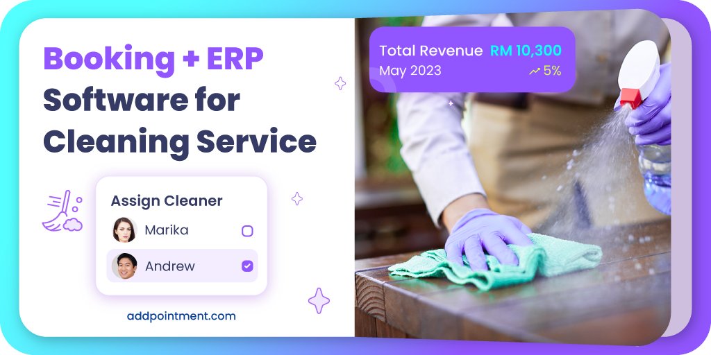 apptsoftware's tweet image. Transform the way you manage your #cleaning service. 
Say goodbye to the hassle of manual processes and hello to efficiency!
#CleaningService #BusinessManagement #BookingSoftware #ERPSoftware #appointment #AddPointment