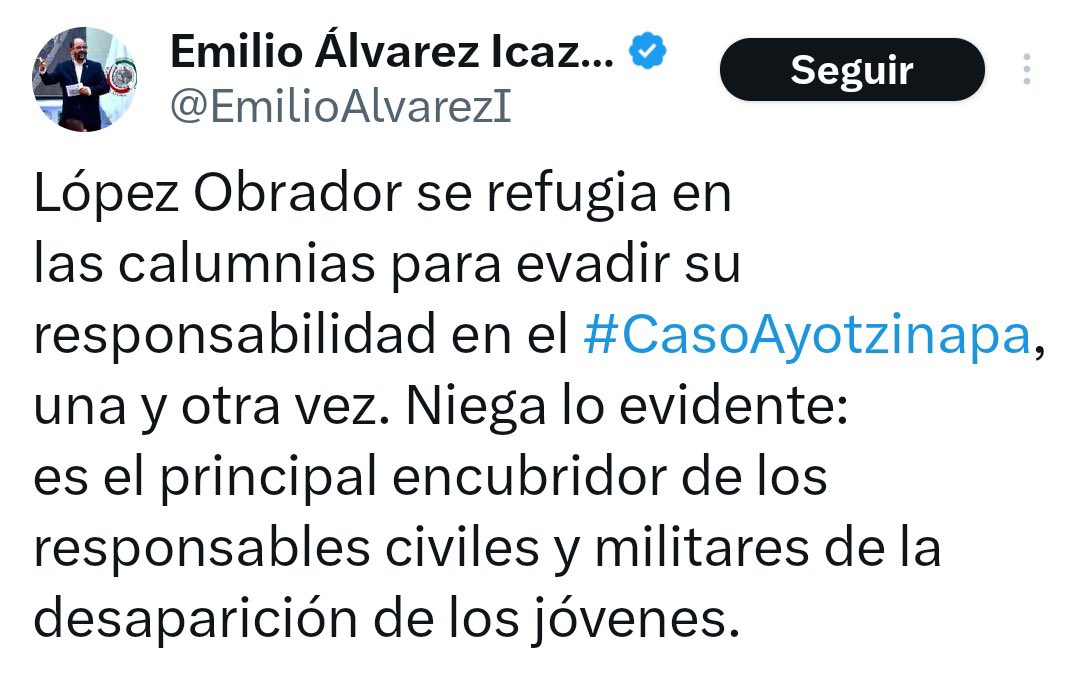 El cinismo de la oposición en un xtwwet ahora resulta que AMLO ya gobernaba desde el 2012 y más en la desaparición de los jóvenes de #CasoAyotzinapa  así el paladín, protector de los derechos humanos @EmilioAlvarezI cínico cobarde