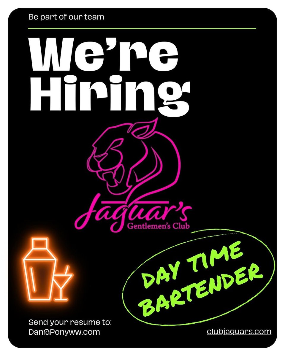 Now Hiring - Day time Bartender!
Apply within or send resume to Dan@ponyclubs.com
.
.
.
#NowHiring #Bartender #BartendingGigs #DaytimeJobs #JobSearch #JobHunt #EmploymentOpportunity #Jaguars #Indy #IndyJobs