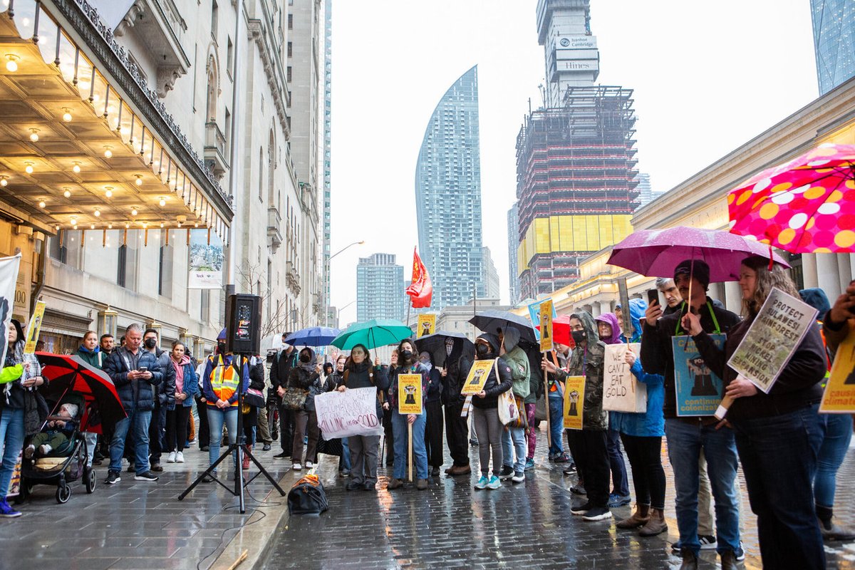 A huge thank you to everyone who came out in the rain yesterday to #disruptPDAC's gala. It was an honour to hear from folks standing against the harms of the mining industry across Turtle Island + around the world. Mining is nothing to celebrate-we celebrate community resistance!