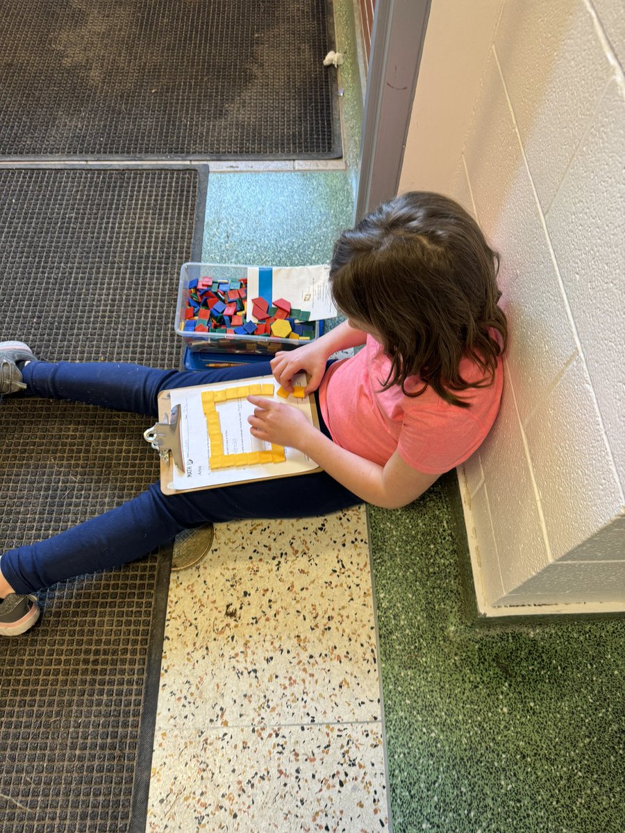 sttcatholic's tweet image. Having math tools at the ready for students to use during a test helps them visualize the math. This grade 4 student used tiles to help determine the area of a figure. #mathtools #visualrepresntations