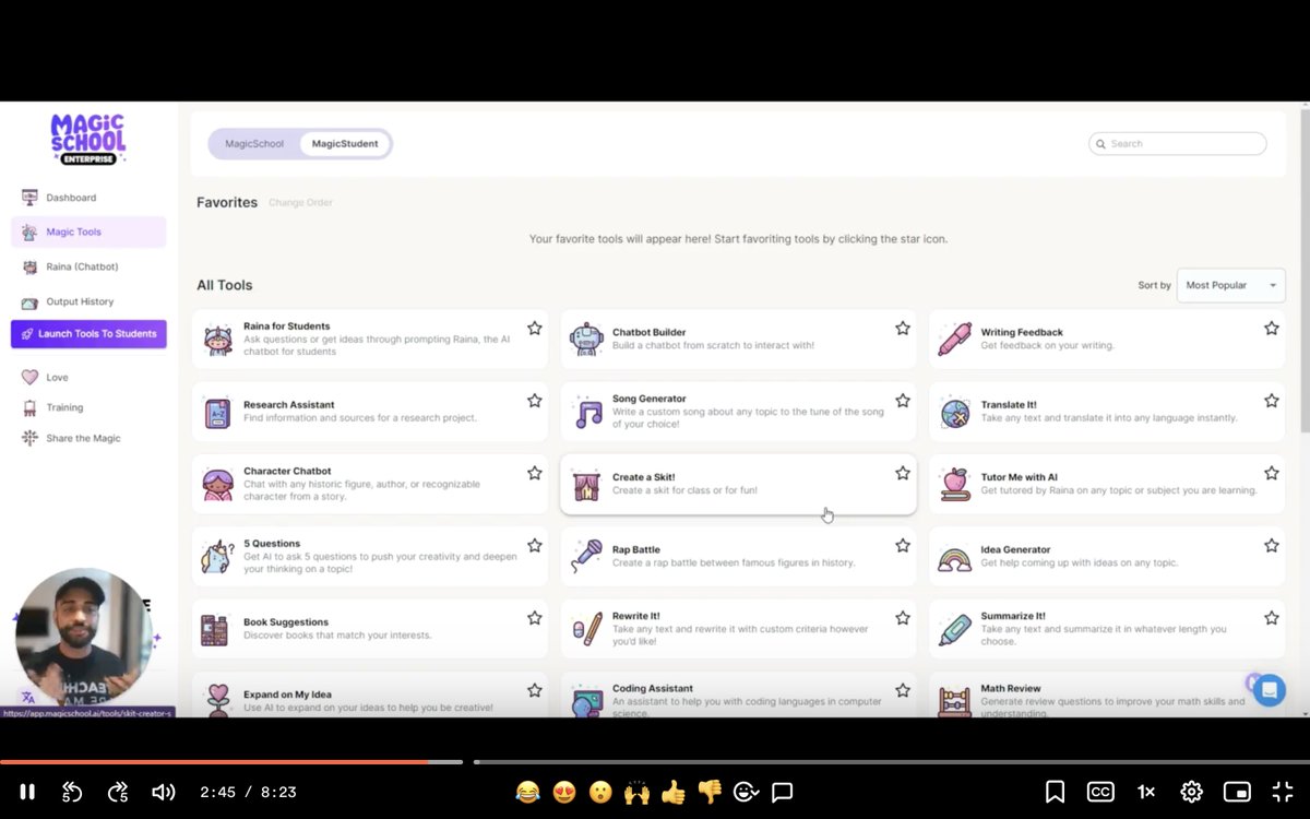 Impressed with how @magicschoolai Student is looking! Can't wait to try this out with students. Giving teachers access to student search history is very helpful! As is providing students with empowering tools @watnunu @MrAlexEdTech @kevincrouch @dtaylor2008 @sjtylr @MurrChris