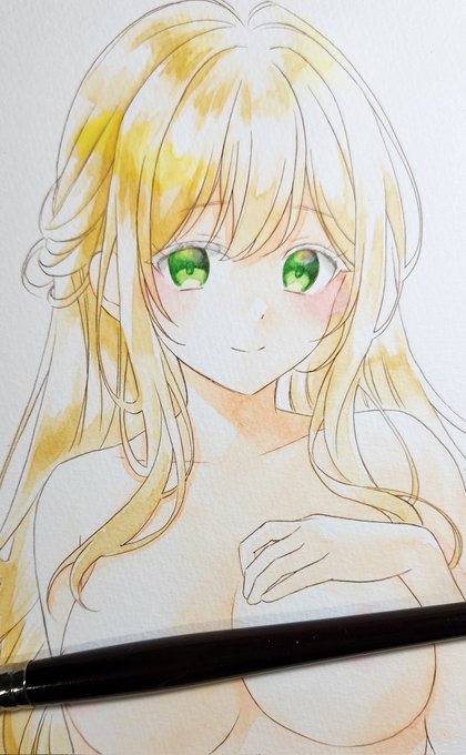 おはようございます☀️
水彩塗るときは、目→肌→黄色→赤→青の順番で塗る派です✍️ 