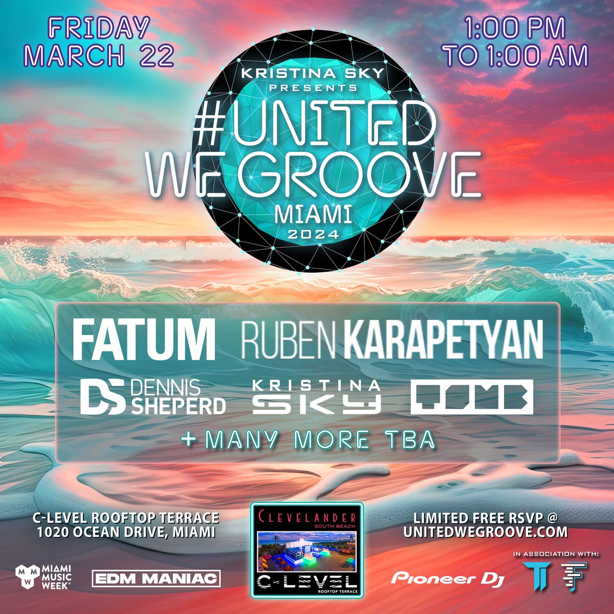 If ur looking for a #MiamiMusicWeek party featuring the best in organic house, progressive, melodic techno & trance, we got u covered! 🫡 Phase 2 lineup dropping soon 👀 In the meantime, get on the FREE GL while u still can: unitedwegroovemiami2024.eventbrite.com #miami #mmw #rooftopparty 🌴