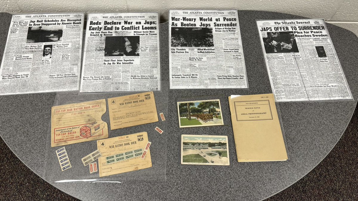 MorganCocca's tweet photo. Thanks to the @ATLHistCenter for sharing their World War II travel trunk with us! Our fifth graders enjoyed learning about American involvement and life in the states during WWII #HistoryMatters #WorldWar2 https://t.co/KtJaggo09T