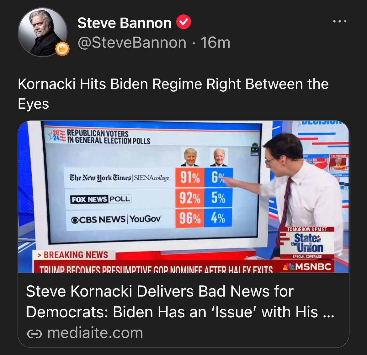 Kornacki Hits Biden Regime Right Between the Eyes  

mediaite.com/politics/steve…