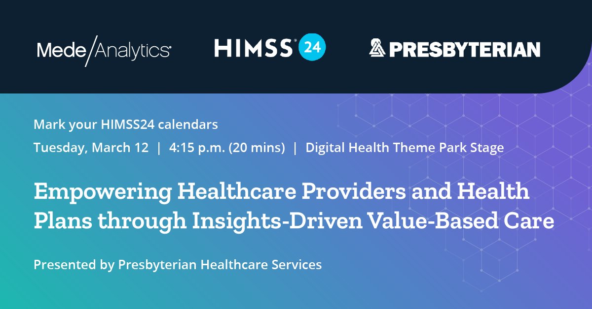 We're back with Presbyterian Health Services for a session at #HIMSS24! Join us Tuesday afternoon to learn how this innovative organization deployed actionable patient analytics to transform patient outcomes.

medeanalytics.com/landing/himss2…