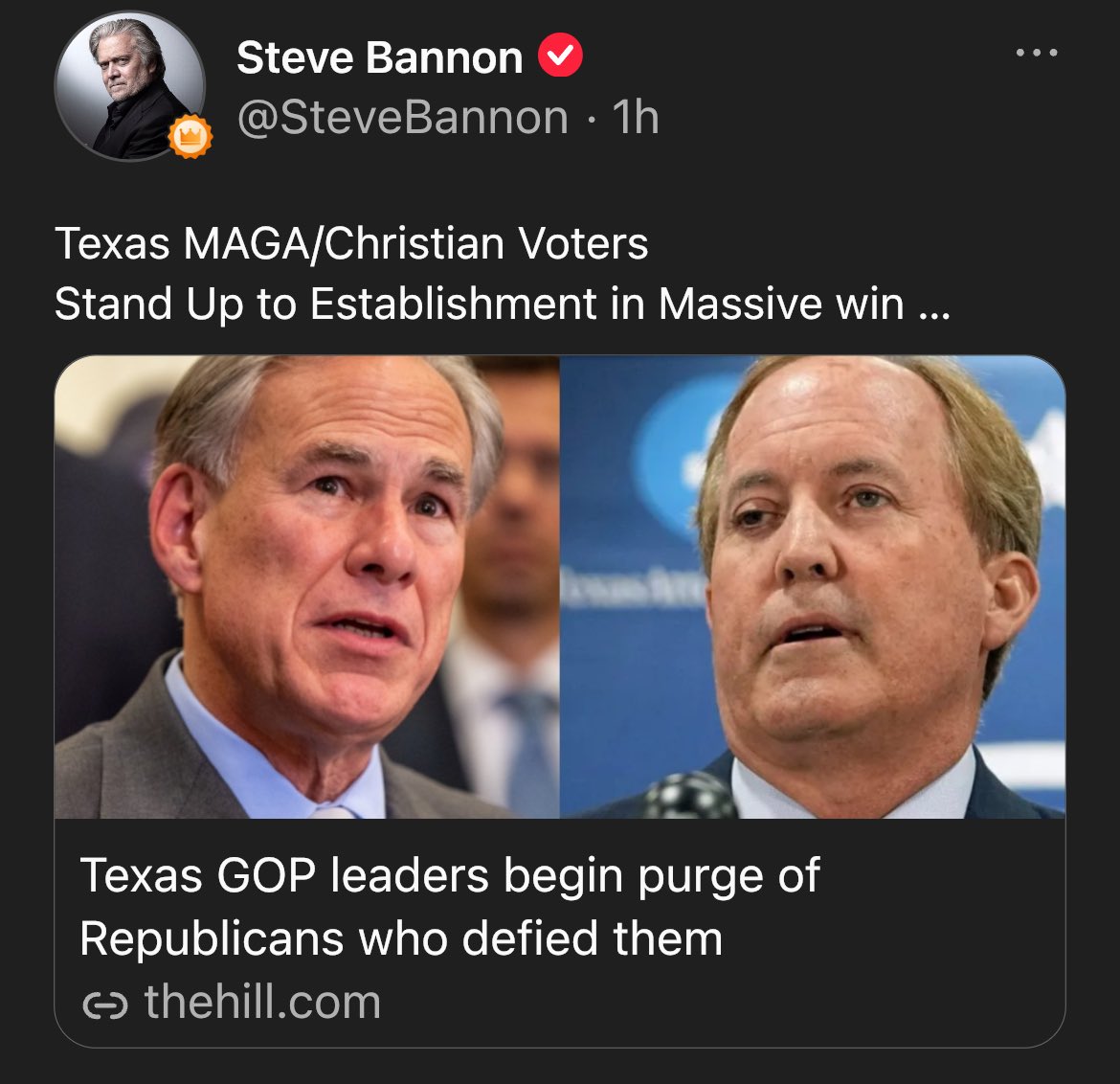 Texas MAGA/Christian Voters 
Stand Up to Establishment in Massive win … 

thehill.com/homenews/state…