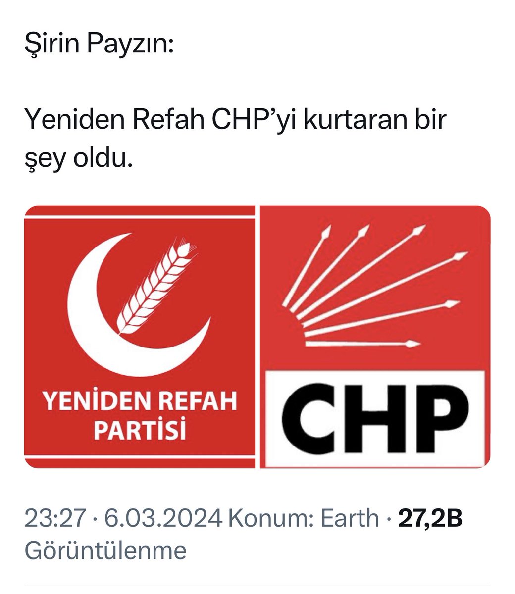 💢Şirin Payzın: Yeniden Refah CHP’yi kurtaran bir şey oldu!! Yorumsuz…