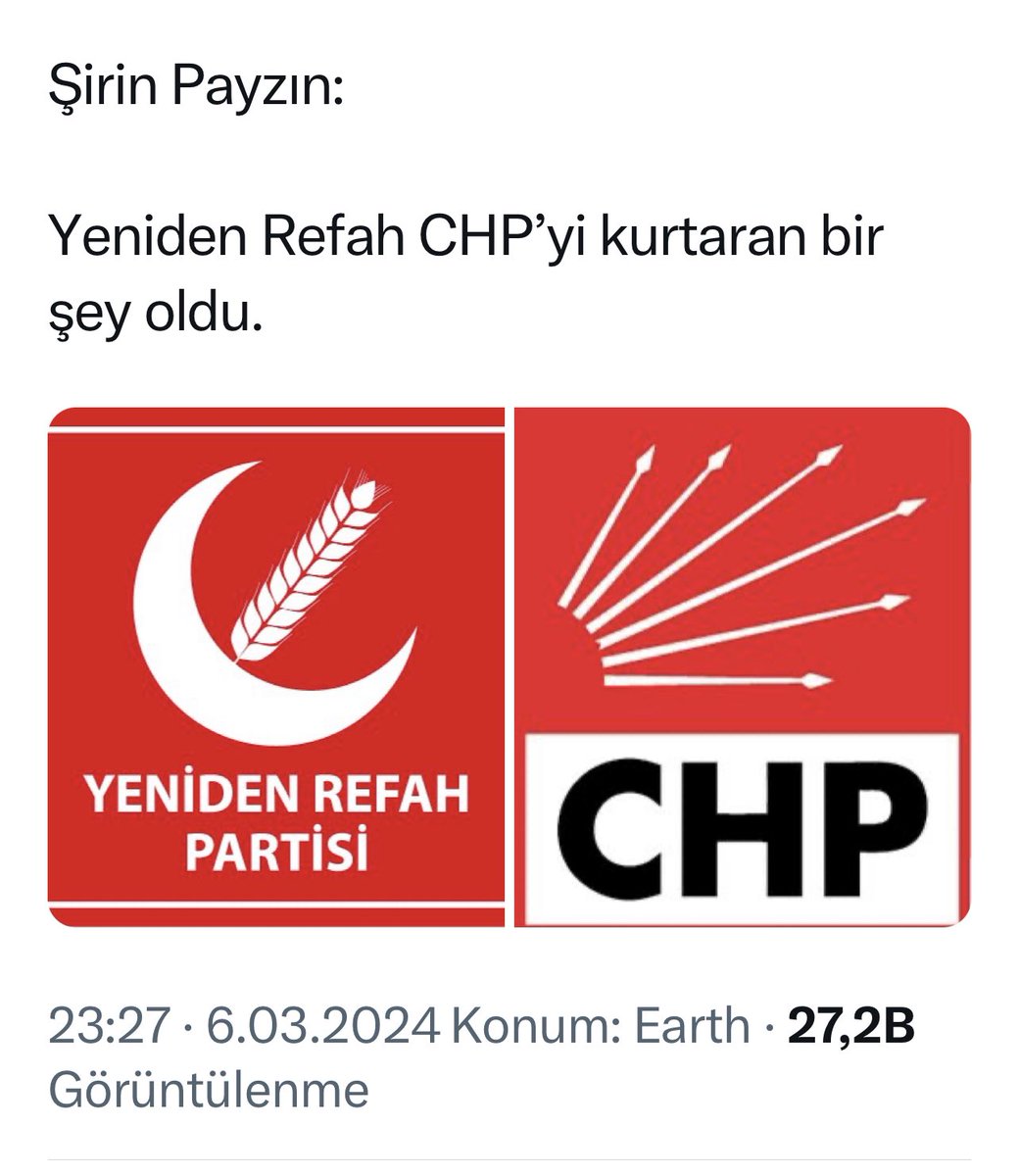 💢Şirin Payzın: Yeniden Refah CHP’yi kurtaran bir şey oldu!!

Yorumsuz…