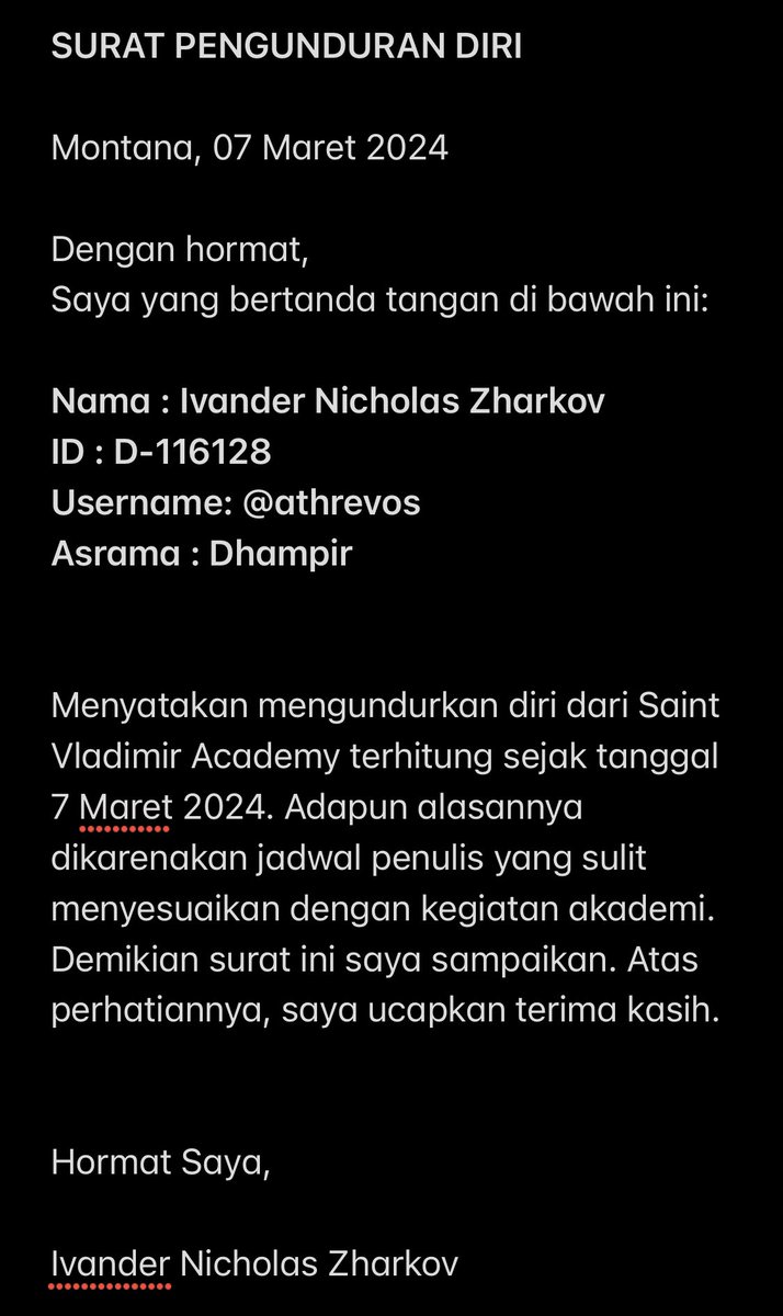 ⠀

Meletakan surat : <a href="/VladimirAcademy/">Vladimir Academy</a>, <a href="/VNA_Nation/">VNA NATION</a>, <a href="/VladimirDatum/">𝐃𝐚𝐭𝐮𝐦</a>, <a href="/Sir_AParker/">Dimas</a>, <a href="/Sir_ZMoore/">Zach.</a>, <a href="/ofkreo/">久藤、REO</a>, <a href="/euiamor/">C.</a>, @bleuonblue, @Lead_GCroft, <a href="/Sir_COzera/">Caine</a>, <a href="/Sir__Badica/">🍌 Filipp</a>, <a href="/Lead_Cortez/">Os.</a>.

⠀