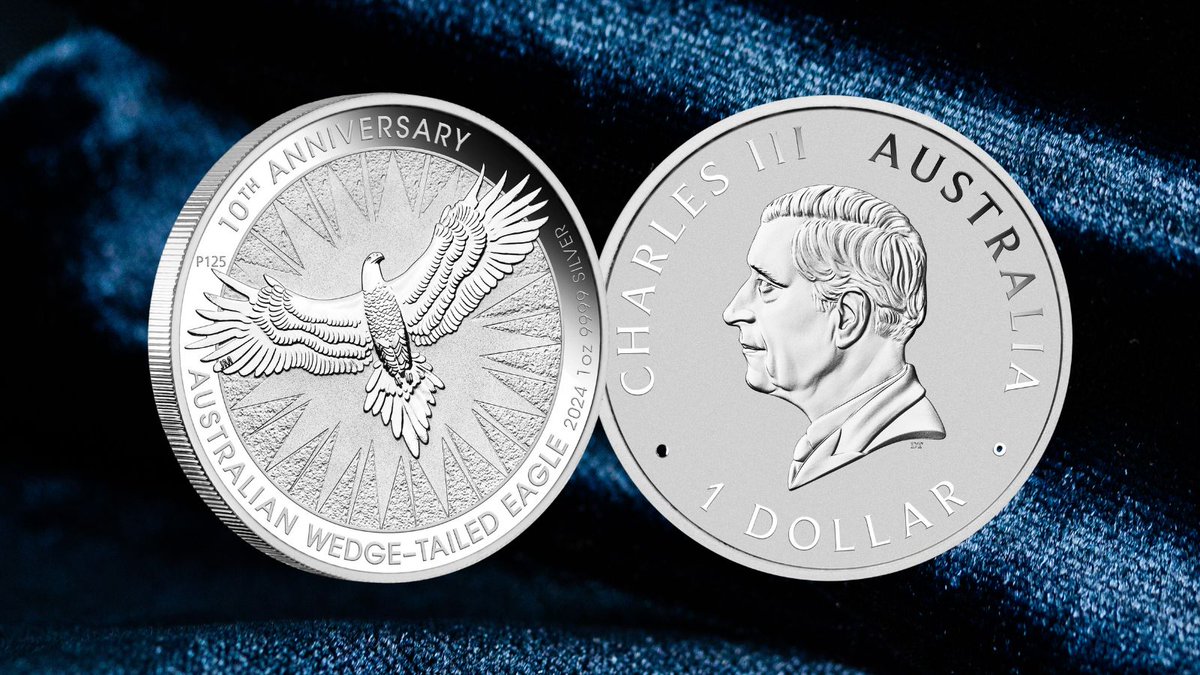 perthmint's tweet image. The Australian Wedge-tailed Eagle 10th Anniversary 2024 1oz Silver Bullion Coin has a limited mintage of 50,000 and also features our unique ‘P125’ mintmark, signifying our 125th anniversary this year. 

Will you invest? ow.ly/WkKb50QAWCi

#PerthMint #Silver #Investing