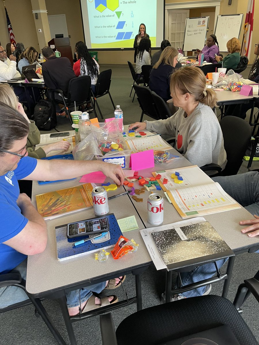 trodsmathtalk's tweet image. @AMSTIUAB @krleachman and Region 5 + educators added to their conceptual knowledge during NUMBERS: Fractions and Decimals Day 1! Manipulatives help solidify the foundation of these concepts! 🤔🧐 Ready for Day 2! @AMSTI4all @AlabamaAchieves #fractions #conceptualunderstanding