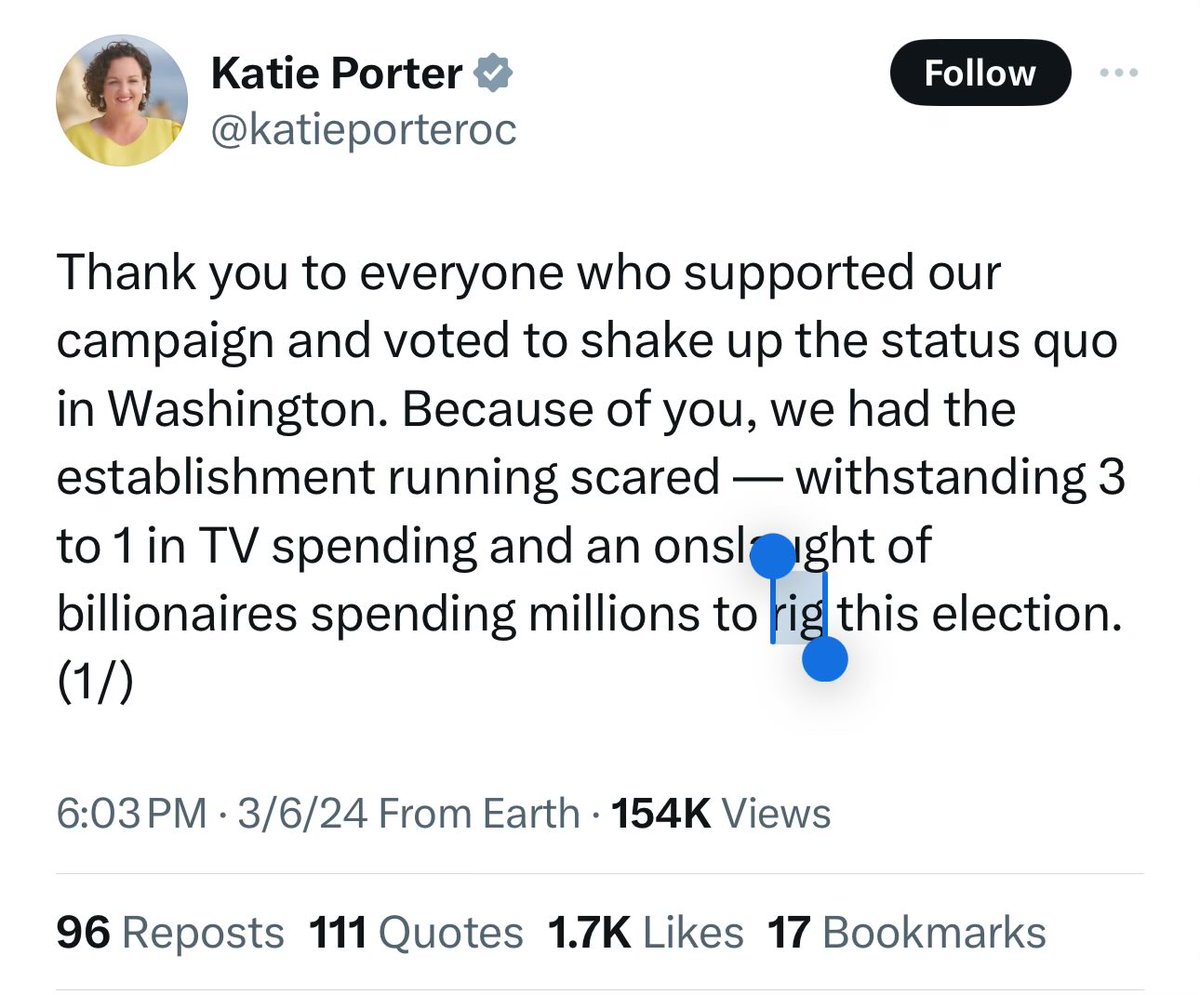She lost by 20 points, but is saying the election is rigged because she was out spent.