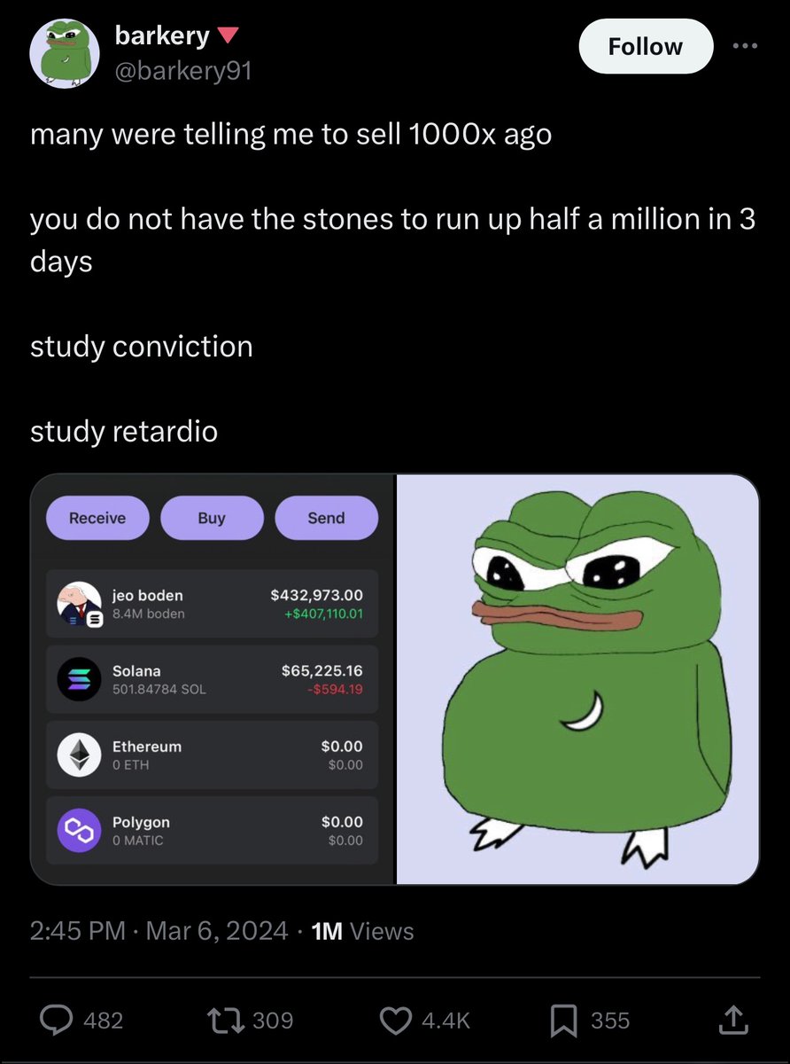 You: Fighting for your fucking life to eke out slightly better returns than the index, and usually failing

Him: Making $500k in 3 days on jeo boden coins