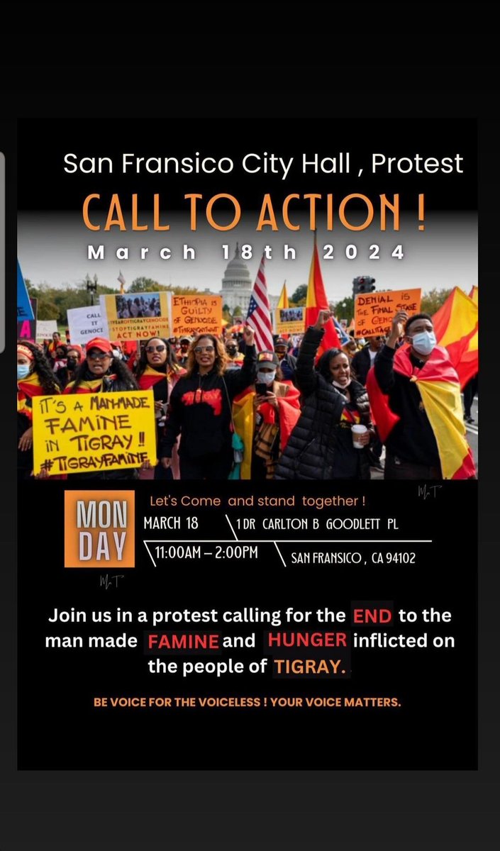 There is no way and absolutely NOTHING that can justify what is happening in TIGRAY 
As humanity. We have a duty to put an end to Genocide regardless of where it happens,  let's keep screaming and been voice for ዓደይ ትግራይ  #BayArea  #CallitGenocide call to action protest