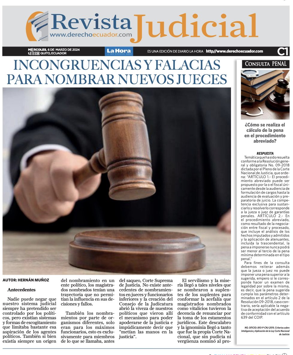 Hoy en nuestra Revista Judicial: Incongruencias y Falacias para nombrar jueces.

derechoecuador.com/incongruencias…