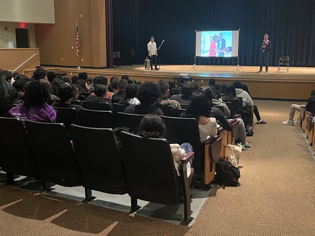 CoconutCreekPD's tweet photo. Jacy Good, & her husband Steve, were guests this morning at Monarch High. They shared Jacy's story of #survival. In '08, coming back from her college graduation, a #DistractedDriver ran a red light & caused a traffic crash near Jacy's hometown in PA... https://t.co/xmsVbz0Hq9