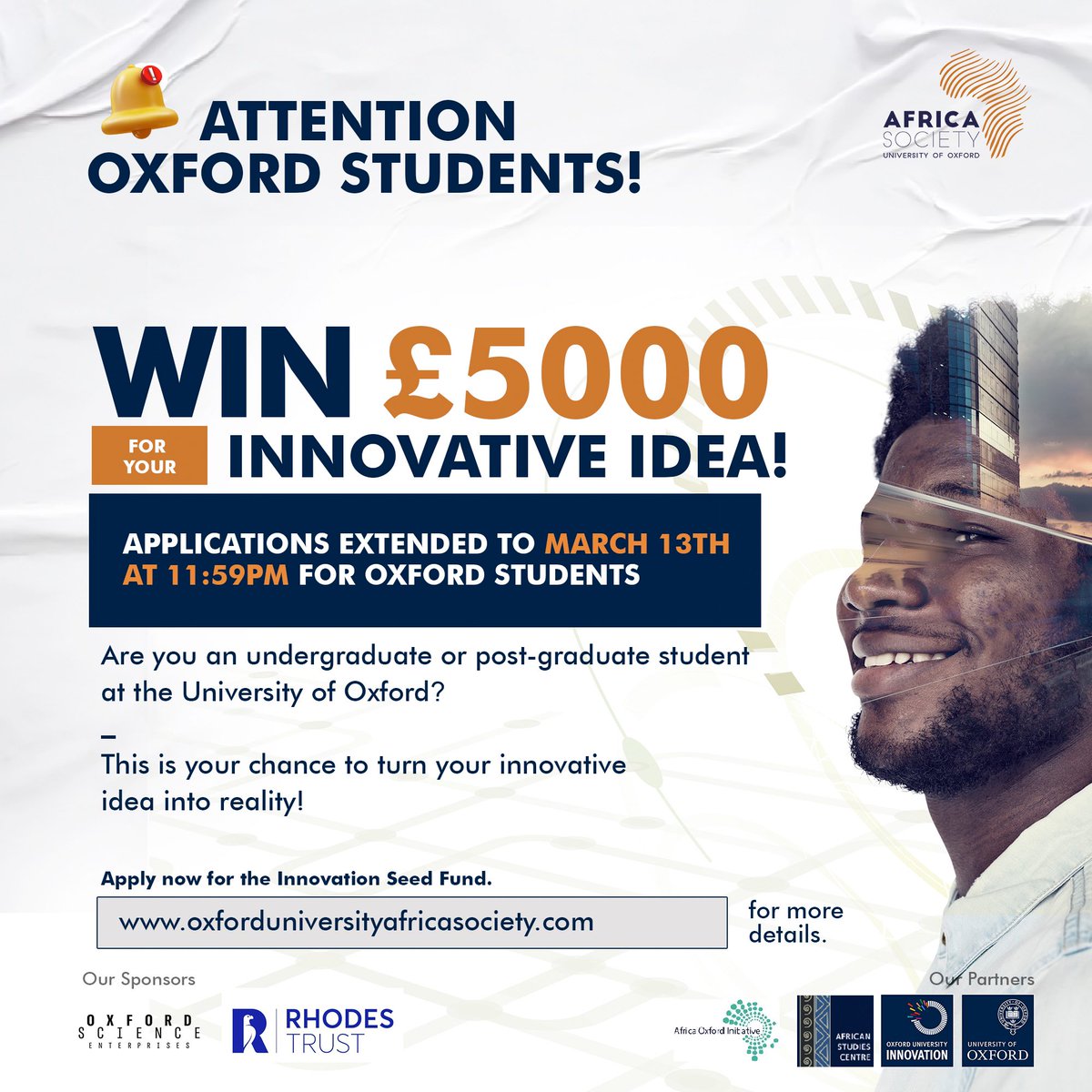 Hey Oxford students! Don’t forget, the deadline to submit your Innovation Seed Fund (ISF) applications is approaching fast! Submit by 13th March 2024 and join us in shaping Africa’s future! #OxfordAfricaConference2024 #ISF2024