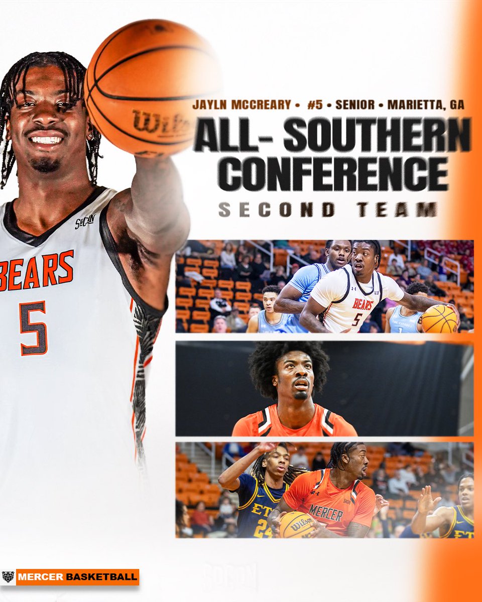 Mercer Men's Basketball (@mercermbb) on Twitter photo ๐๐ฅ๐ฅ-๐๐จ๐ฎ๐ญ๐ก๐๐ซ๐ง ๐๐จ๐ง๐๐๐ซ๐๐ง๐๐ for <a href="/jalyn_mccreary/">Jalyn McCreary</a>
Congratulations to JMac for making his second All-SoCon team!
#RoarTogether | #BearNation ๐๐ฅ๐ฅ-๐๐จ๐ฎ๐ญ๐ก๐๐ซ๐ง ๐๐จ๐ง๐๐๐ซ๐๐ง๐๐ for <a href="/jalyn_mccreary/">Jalyn McCreary</a>
Congratulations to JMac for making his second All-SoCon team!
#RoarTogether | #BearNation