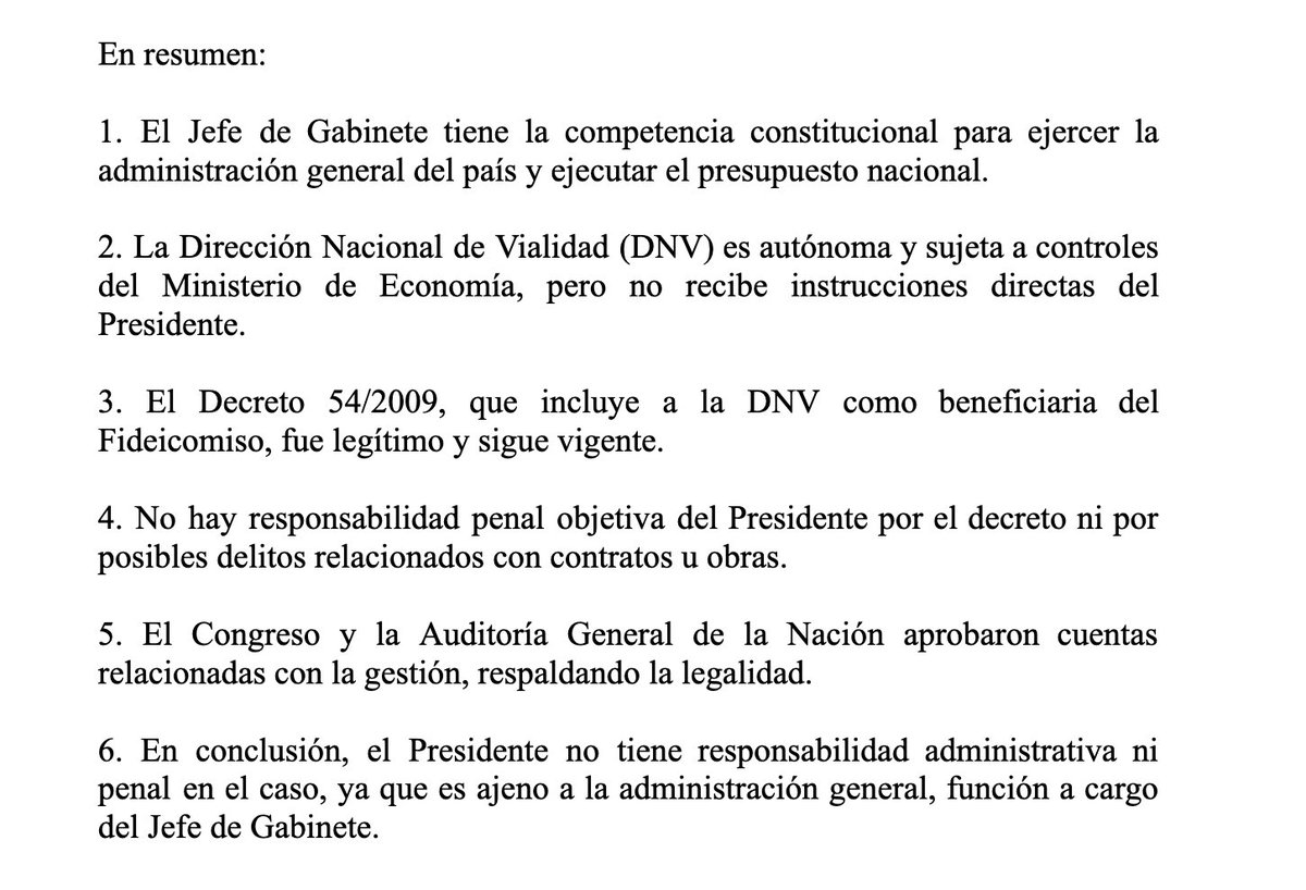 Quiero compartir con ustedes el Dictamen Experto Legal que solicité el año pasado al Dr. Rodolfo Carlos Barra sobre las responsabilidades de la Presidencia de la Nación en materia de control o supervisión en los procesos licitatorios de obras públicas de la Dirección Nacional de