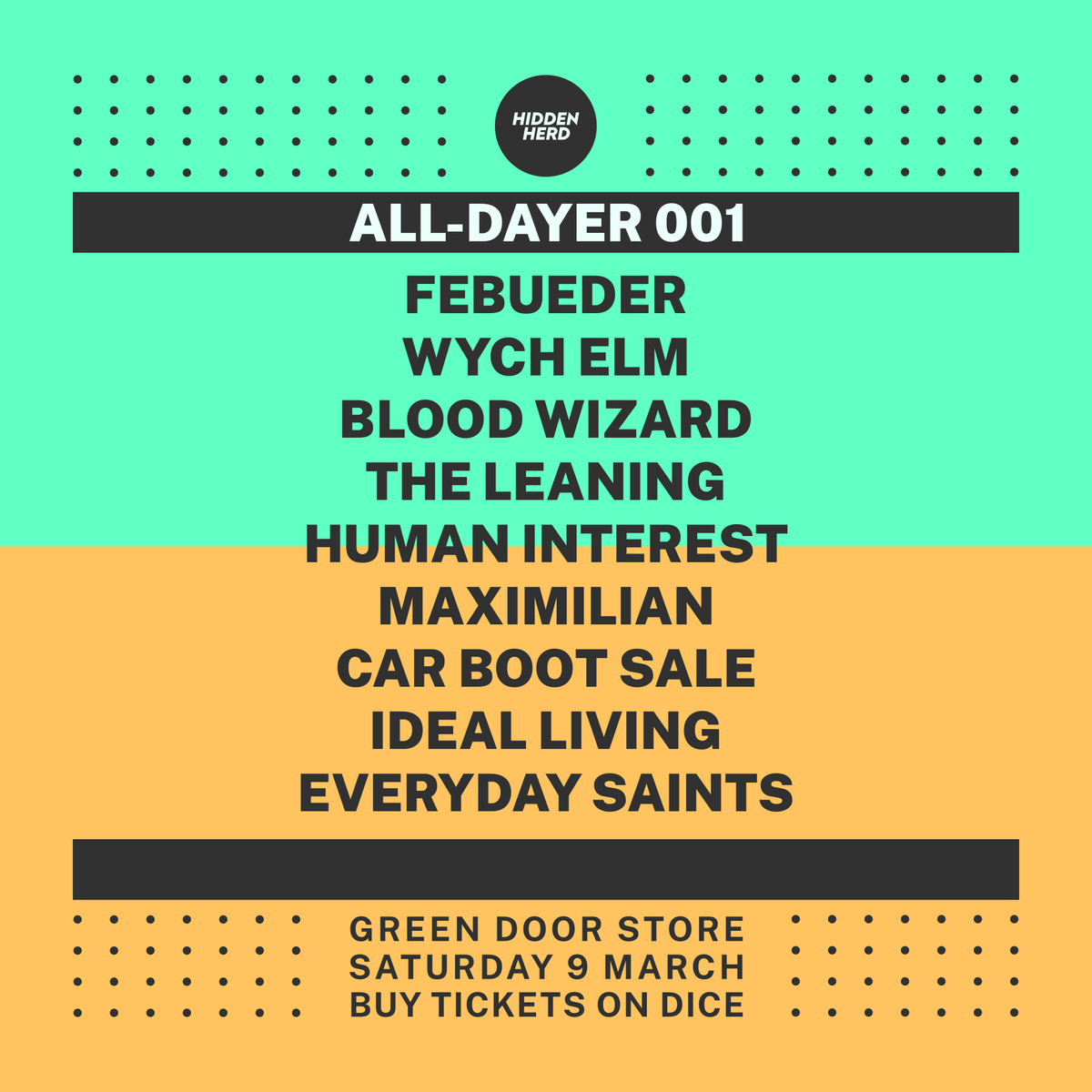 Quick! Tickets for the Hidden Herd All-Dayer at @greendoorstore this Saturday are going FAST, so make sure you get yours for our day of new music discovery 🔥 Get one of the few £3 off cheap list tickets on DICE with code HIDDENHERD before they're gone ➡️ linktr.ee/hiddenherd