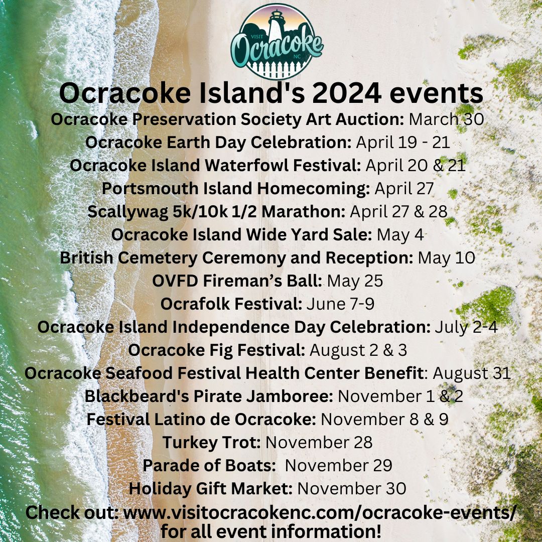 Here's our lineup of events for 2024 on Ocracoke! We've added a few more to our list. Mark your calendars and make your reservations 🗓️ bit.ly/3vQgIaf #visitocracokenc #visitnc #ocracoke #outerbanks #obx #nc #northcarolina #island #travel #events