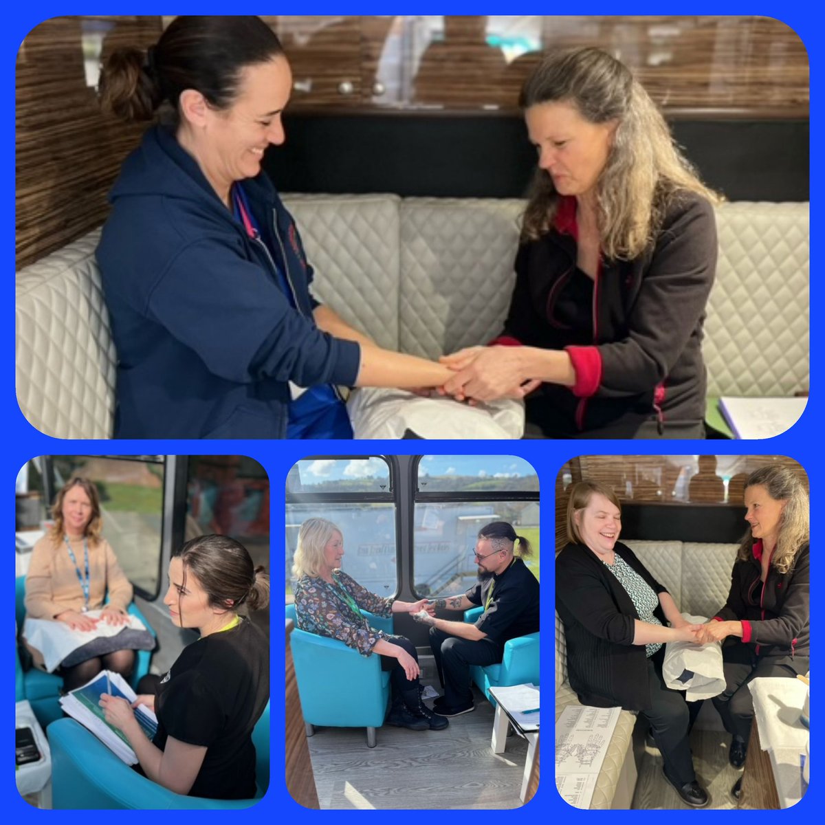 M33CMK's tweet photo. I β€οΈ these photos.'... reaching out..'π to the kindness,time & professional care of our @coleggwent therapy colleagues
They delivered 21 reflexology treatments to our @AneurinBevanUHB colleagues at YYF on #Wingbee today
πcolleagues for supporting the principles of wellbeing https://t.co/xLzh7mfZ8t