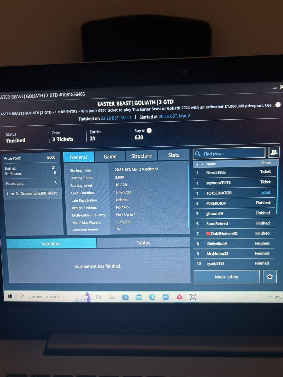 First £200 Goliath ticket in the bag on one attempt for just £30! 🎫 Enjoying the live credit sats on <a href="/GrosvenorPoker/">Grosvenor Poker</a> ♥️♣️♦️💴 #ticketmaster 😉
