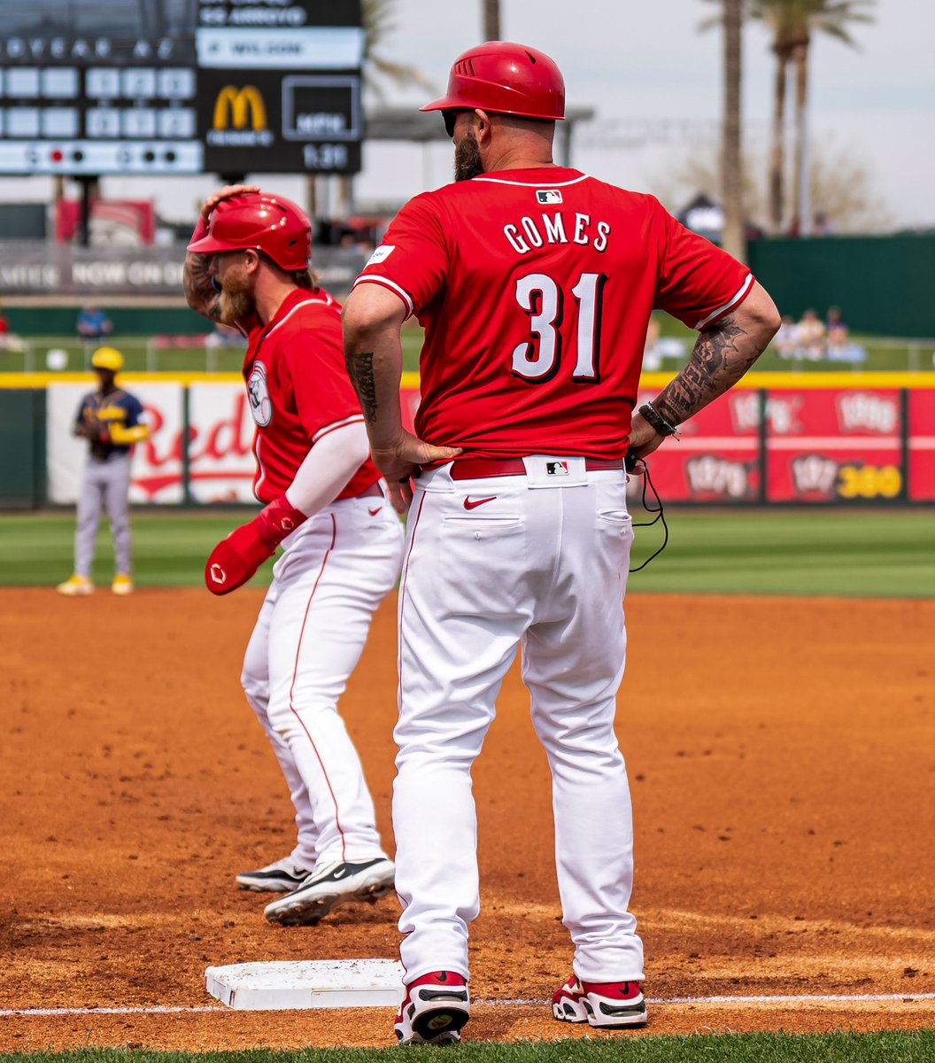 Split squad first base coach, Jonny Gomes.