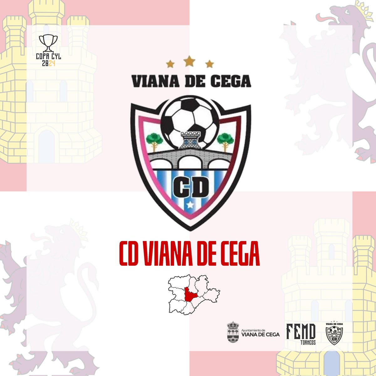 🏆🔴⚪️ ¡Primer club confirmado para participar en la COPA CYL 2024 de Viana de Cega!

El <a href="/vianafutbol/">C.D Viana de Cega Fútbol</a> participará como uno de los representantes de la provincia de #Valladolid y lo hará como el anfitrión del torneo.

¡Nos vemos el 18 y 19 de mayo!

#VuelveLaCopa #CopaCyL