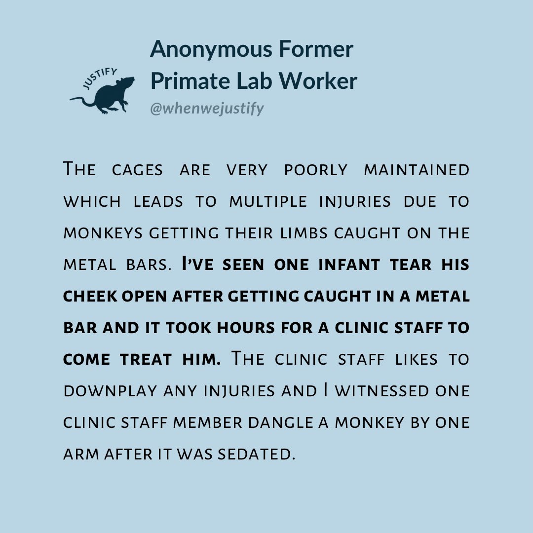 More from a former lab animal tech from @ohsunews’s Oregon National Primate Research Center who recently shared about their experience working in the primate lab. Thank you for confiding in the @whenwejustify community. #animalscience #animalresearch #labtech #animalcare #science