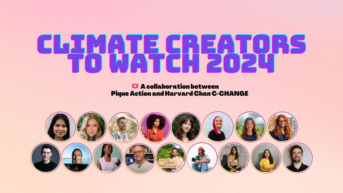 PiqueAction's tweet photo. One of the best ways to fight climate change is to talk about it. Today, in partnership with @HarvardCCHANGE, we are recognizing 17 creators who are making content that reshapes the climate narrative and empowers people to take action. #climatecreators24 https://t.co/d2cpaj32XZ https://t.co/fbyEThAp36
