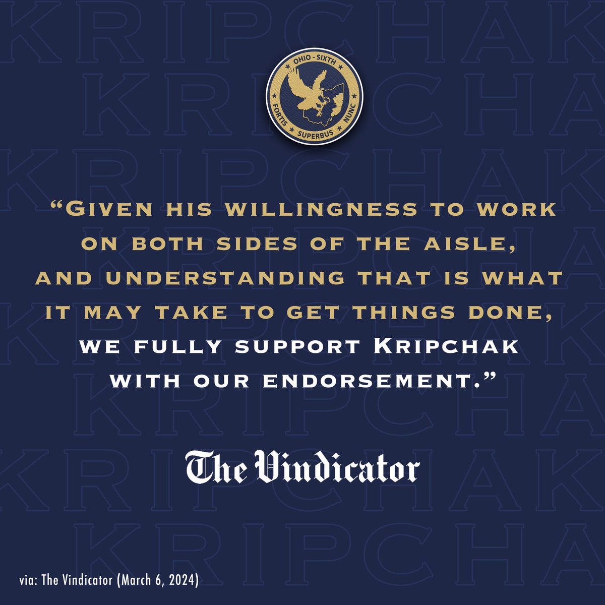 Very proud to have earned the endorsement of The Vindicator today. Thank you for your trust and belief in my campaign. As they recognize in their endorsement, no matter what party you support, we are all Americans First. • vindy.com/opinion/editor…