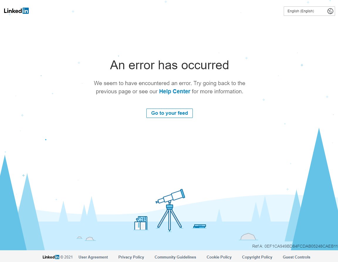 hdcnews's tweet photo. Hey @LinkedIn ... what's up? 🤔
Btw... an error page of 2021? 😉 https://t.co/ledezG4598