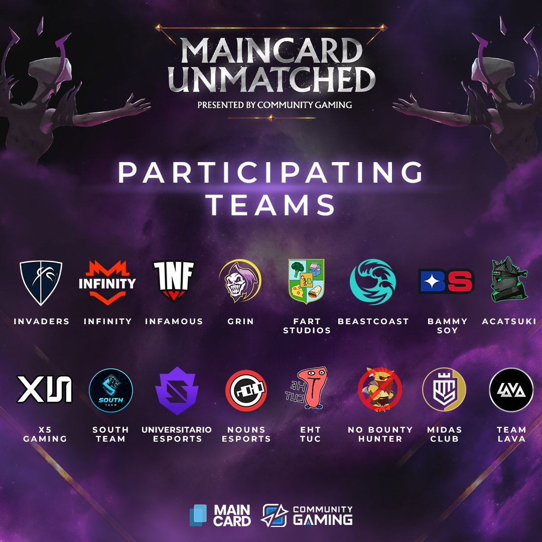 🔥Get ready for an epic showdown!🔥 We are thrilled to unveil the teams for our upcoming #Dota2 tournament with @MaincardGame. Check out the amazing warriors playing in this showdown! #Invaders @InFinitye_sport @Infamous_GG @GRIN_Esports #FartStudios @beastcoast @BammySoyDota…