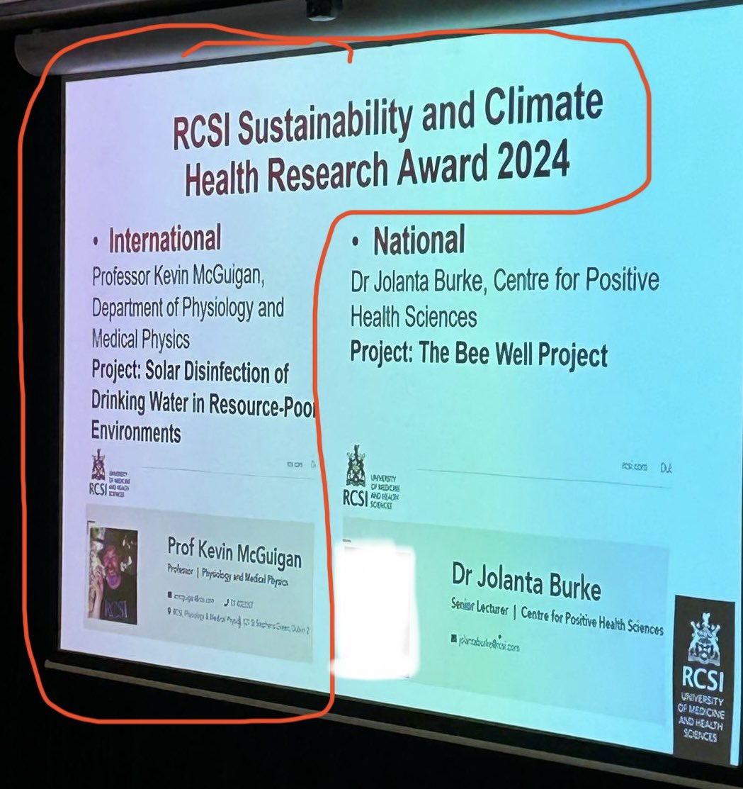 A very pleasant & unexpected surprise today at the @RCSI_Research Day. I was awarded the 2024 RCSI International Sustainability & Climate Health Research Award? Congrats also to @JolantaBurke who won the National equivalent @RCSI_Irl #SDG6
