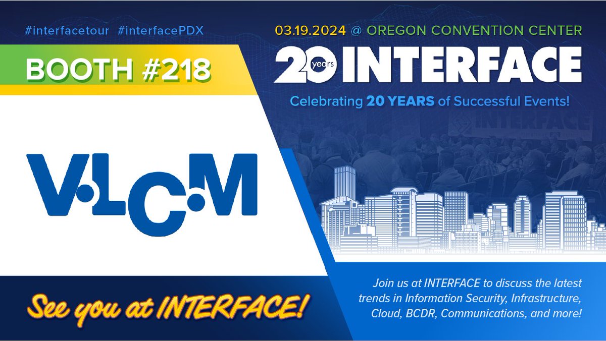 vlcmtech's tweet image. Join us at INTERFACE Portland on March 19th! Stop by the VLCM booth to explore how VLCM and HPE Aruba Networks can secure your data and ensure your peace of mind. #INTERFACEPortland #VLCMSecurity hubs.li/Q02mxXxM0