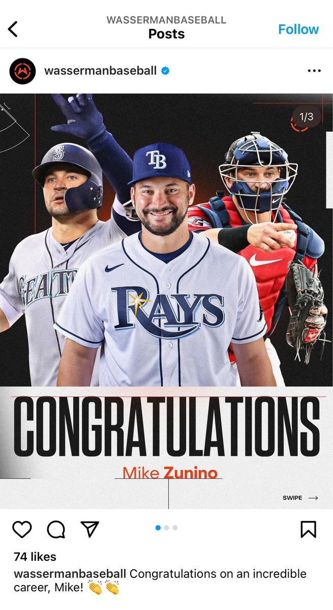 TBTimes_Rays's tweet image. Former #Rays, #Mariners and #Guardians C Mike Zunino has retired. News was shared by his agency, Wasserman Baseball, in an IG post.