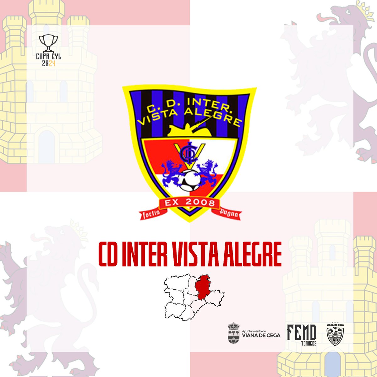 🏆🔴⚪️ ¡<a href="/CDInterVA/">Inter Vista Alegre</a> confirmado para participar en la COPA CYL 2024 de Viana de Cega!

Será uno de los representantes de la provincia de #Burgos. Primera vez en el torneo de uno de los clubes referentes de la provincia burgalesa.

¡Nos vemos el 18 y 19 de mayo!

#VuelveLaCopa