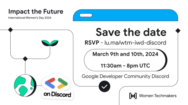 🌟 Join us on Discord to celebrate the achievements of women from around the world on March 9-10th! → goo.gle/3wAaMG7

#IWD24, Google Developer Community Organizers invite you to partake in a series of inspiring workshops designed to shape the future of #WomenInTech.