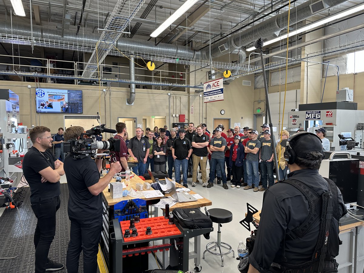 ProjectMfg's tweet photo. All of the teams competing here @TAMU have finally arrived! Programmers are plugging away, chips are flying, & sparks are lighting up booths! It's amazing watching all of these talented students show us the culmination of their efforts!
#cnc #5axis #machining #CoT #PMFG https://t.co/K0iMkjotZW