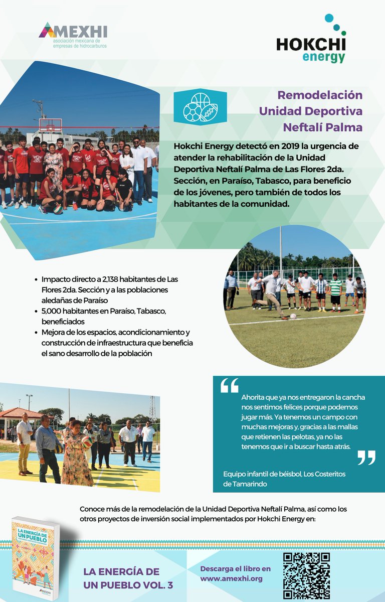 AMEXHI_Oficial's tweet photo. El compromiso de #HokchiEnergy con la comunidad y la juventud se demuestra con la remodelación de la Unidad Deportiva Neftalí Palma en Paraíso, Tabasco
⚽️👦👧🥎🏅 
Conoce más de este y los otros proyectos que aparecen en #LaEnergíadeunPueblo3
👉 https://t.co/BFqtSIMEvd https://t.co/nylzhnXEPD