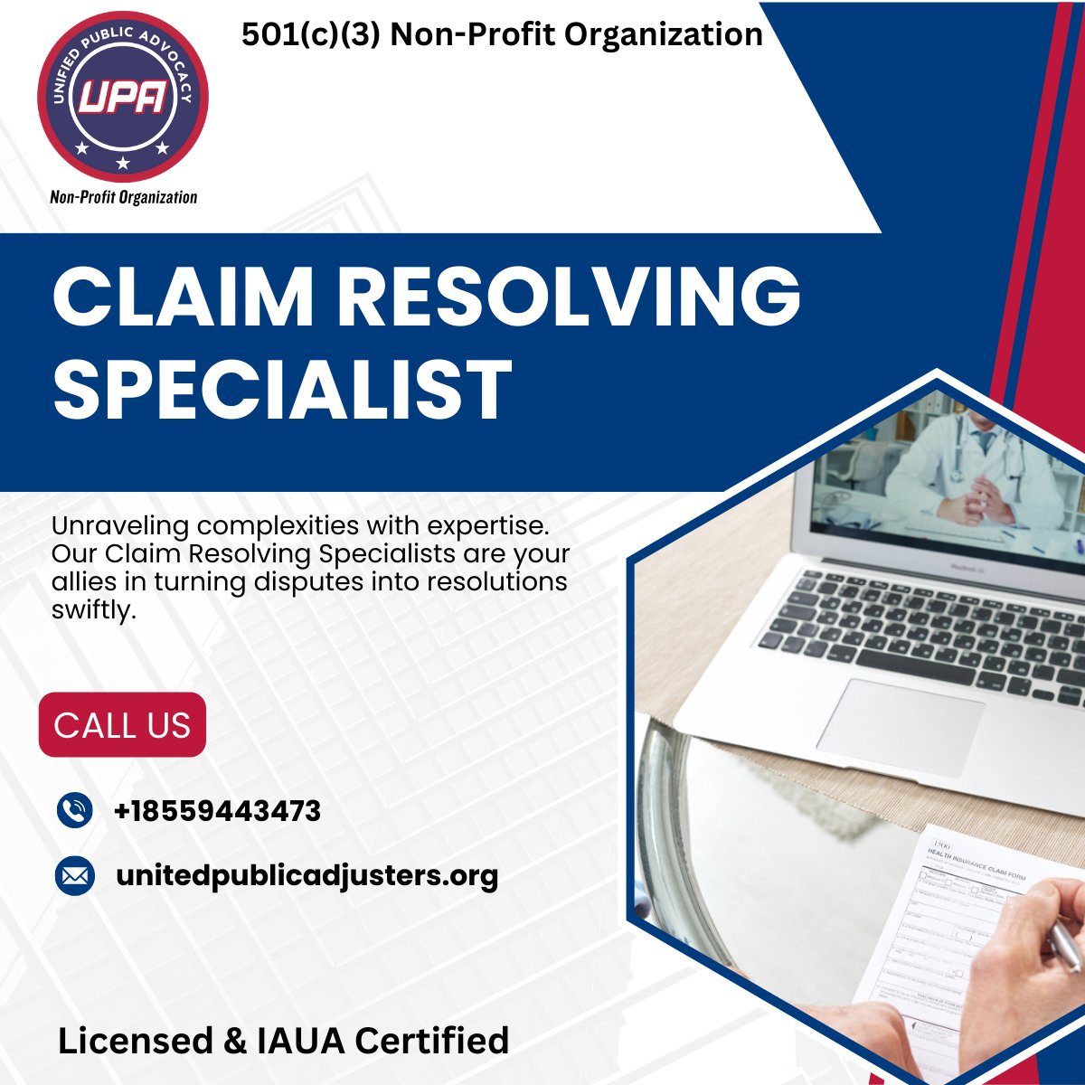 UPA_Non_Profit's tweet image. 🔍 Navigating claims can be daunting, but our Claim Resolving Specialists are here to turn confusion into clarity. Let Unified Public Advocacy be your guide to peace of mind. 🌟 Need support? 

📞 18559443473 | 🌐 unitedpublicadjusters.org 

#ClaimResolution #PeaceOfMind #Unified