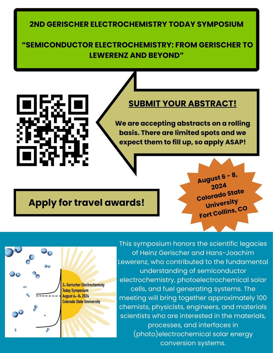 Don't forget to submit your abstract and apply for travel awards for the upcoming Gerischer-Lewerenz Symposium! Check out chem.colostate.edu/gerischer-lewe… for more information. #CSU #CSUChemistry